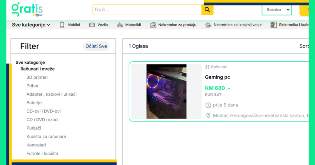 Prodaja computer uređaja dostupna je i online i u prodavnicama. Ali ako želite pronaći najbolje ponude, posjetite web stranice poput GratisOglasi.ba. Oni nude provjerene artikle od pouzdanih prodavača, a možda čak možete pronaći potpuno nov model po nižoj cijeni.